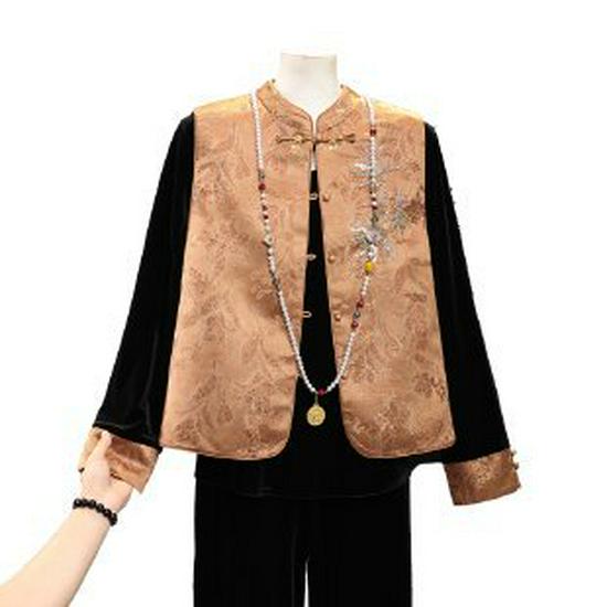 

Elegant Velvet Three-Piece Spring Outerwear for Middle-Aged and Elderly Women 2XL