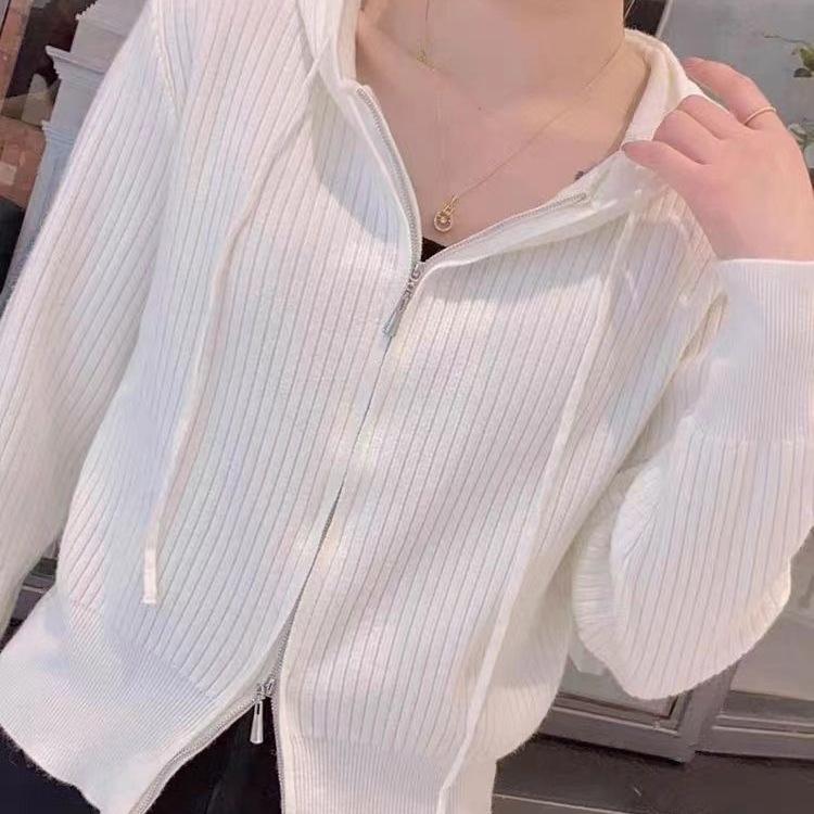 Casual Hooded Zip-Up Knitwear Jacket: Spring/Autumn Lightweight, Loose Fit, Versatile, Slimming Outerwear