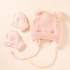 1-4 Years Fleece Lined Winter Earflap Beanie Hat Kids Hat Gloves Set Pom Pom Hat Mittens