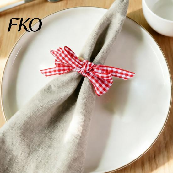 Hemp Rope Napkin Ring 6Pcs Rings, Jute with Plaid Bow,Handmade Tableware Holder for Cloth Rings Dinner Napkins, Wedding Banquet Christmas Thanksgiving
