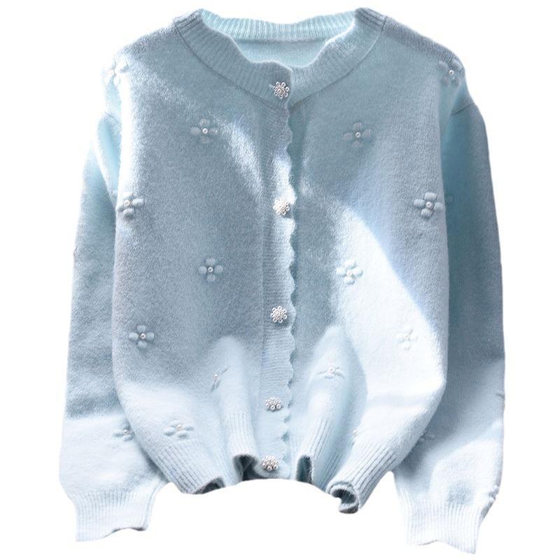 3D Beaded Floral Women's Sweater Jacket - Spring 2024 Japanese College Style, Stylish, Age-Reducing Knitted Cardigan