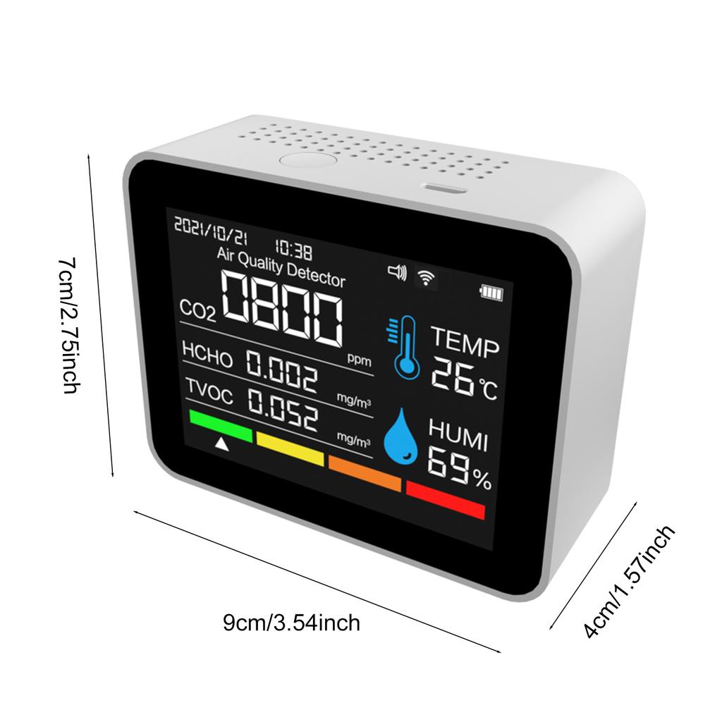 Indoor Air Quality Monitor 12 Functions WiFi Thermometer Hygrometer WiFi for Tuya Smart App with 2.8" Color Display Support Alar