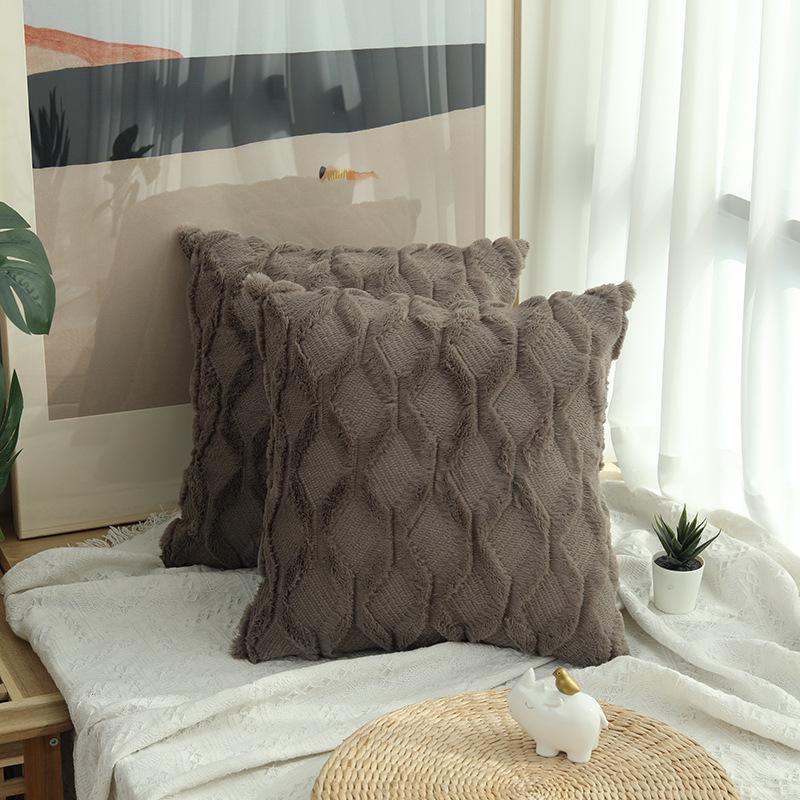 Solid Color Geometric Embroidered Plush Sofa Pillowcase