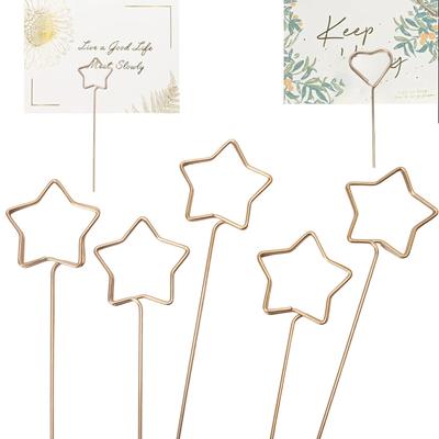 Luomorgo Goldene Blumen-Platzkartenhalter - Metall-Foto- & Tisch nummern-Klammern, Wiederverwendbare Draht-Blumenstecker für Hochzeit, Party-Dekoration (Stern, Dicker)