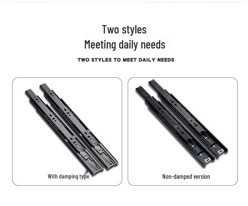 Silent Three-Section Damping Drawer Slides with Buffer Rails