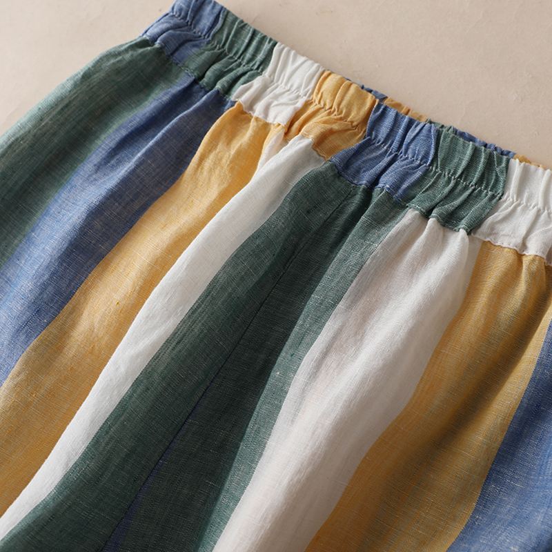 Pants for Women Plus Size Stretchy Elastic High Waist Long Trousers Striped Casual Wide Leg Pants