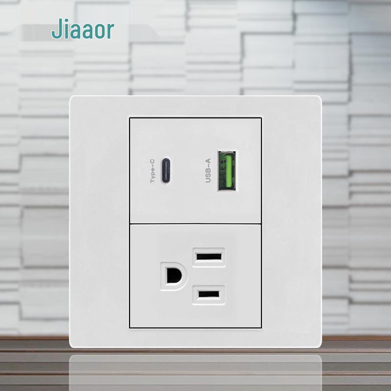 86 Typ Amerikanischer Standard Schalter- und Steckdosenpanel mit Doppel-USB & Typ-C, 3-Loch-Stecker für Japan & Taiwan, Unterputzmontage