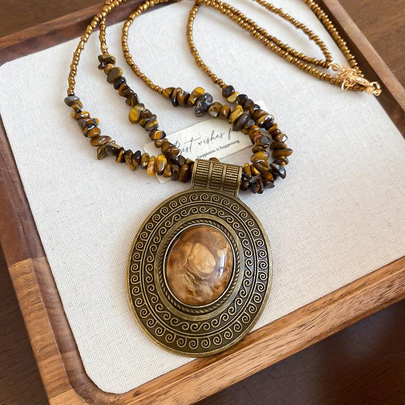 Collana Pendente Ovale in Pietra Occhio di Tigre Irregolare Stile Retrò Vintage Collane Personalizzate