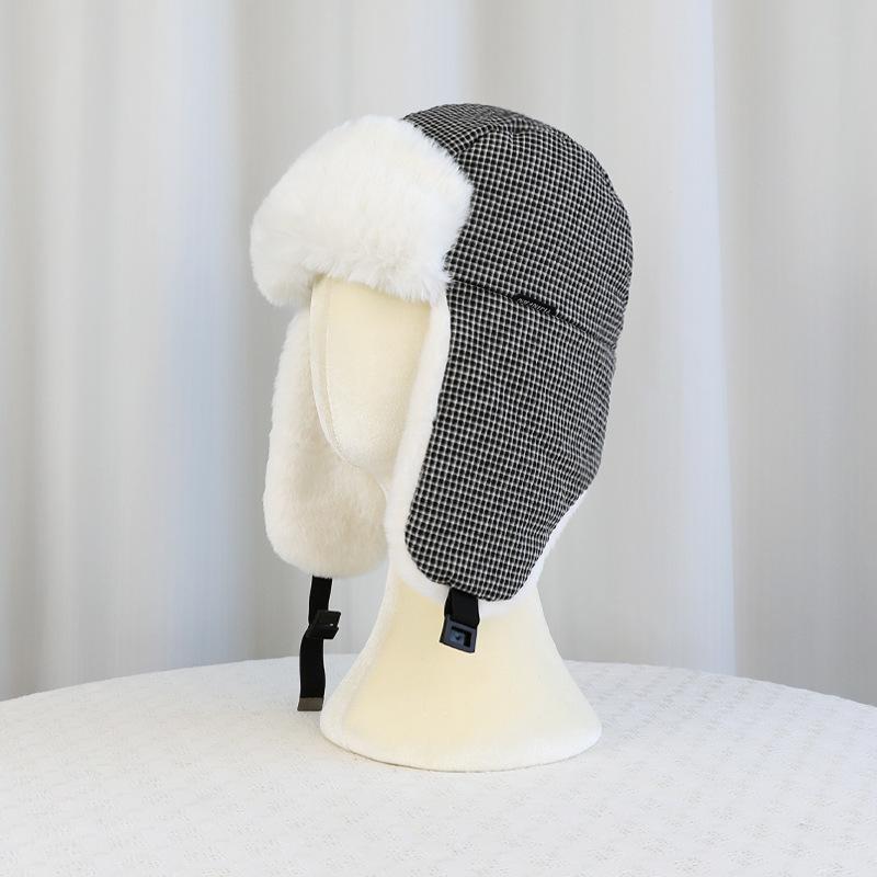 Winter Warm Pullover Hat Fleece Thickened Plaid Hat Men's and Women's Outdoor Cycling Skiing Windproof and Cold Proof