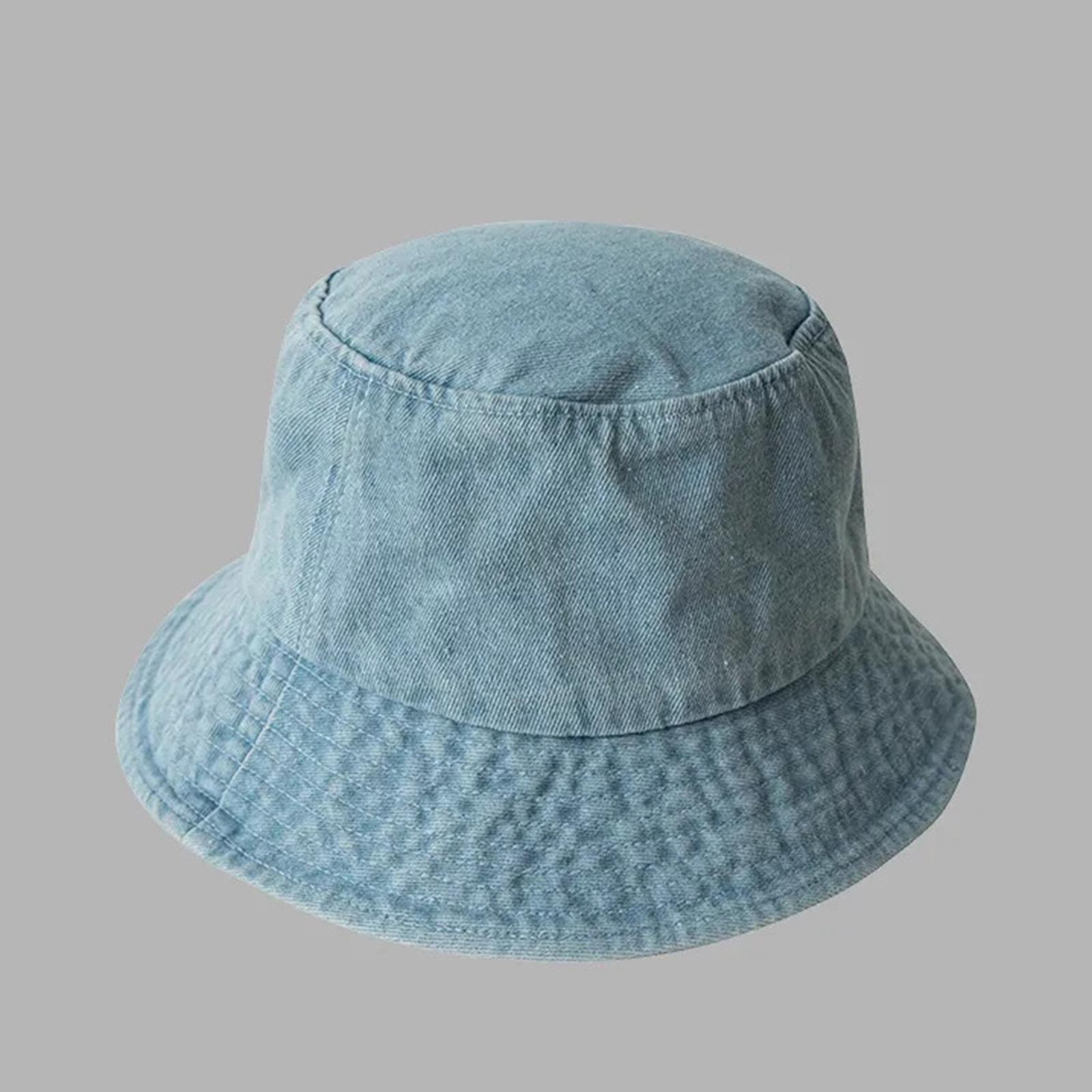 

Vintage Cotton Bucket Hat Washed Retro Outdoor Fishing Sun Hat светло-синий