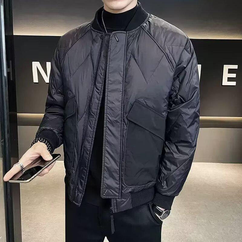 

Men s High-Grade Cotton Jacket: Warm, Fashionable Korean Style with Baseball Collar and Large Pockets for Autumn & Winter. L чорний