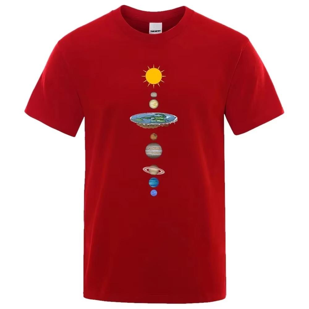 

Cosmic Solar System Planets Print Short Sleeve T-Shirt Men Casual Tee Clothing Loose Oversized Summer Polyester Tops Tshirts S красный