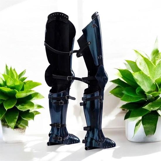 Blued Steel Leg Armor Set Medieval Knight Greaves Sabatons, Cosplay LARP Leg Guards, Gothic Fantasy Costume Gear Halloween