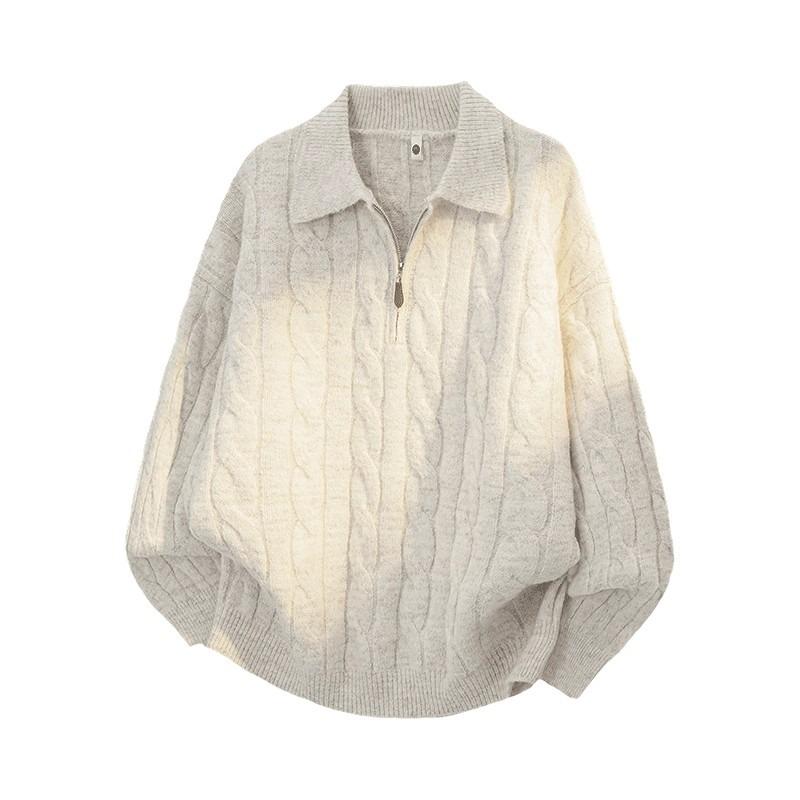 Мужской свитер-поло с молнией и косами - Толстый, теплый, модный осенне-зимний пуловер 2XL абрикосовый