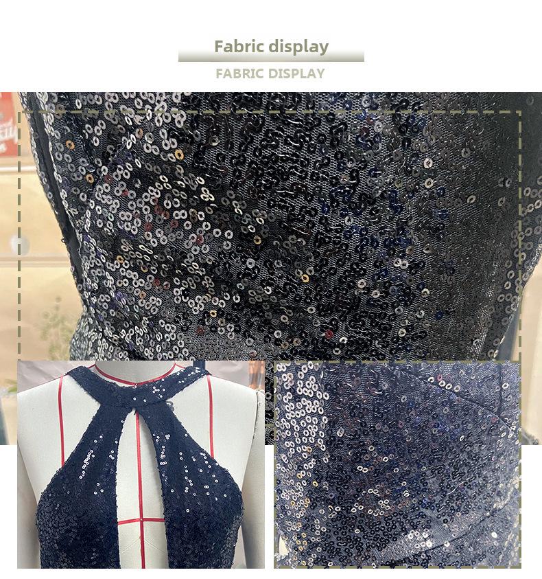 2025 Cross-Border Beaded Irregular Halter Neck Evening Dress for Women