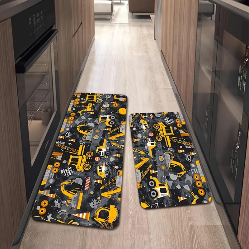 Construction Excavator Theme Area Rug, Aesthetic Yellow Truck Floor Mat for Kids Playroom Bedroom, Washable Decor Carpet