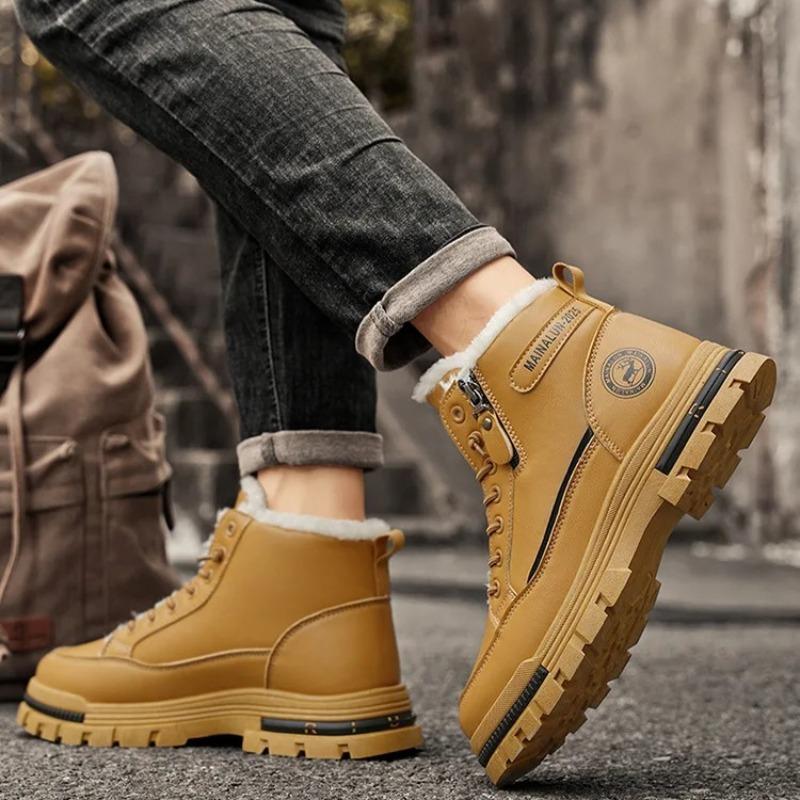Winter Men High-top Boots Fashionable Leather Casual Boots Thickened Plush Warm Cotton Shoes Outdoor Non Slip Snow Boots for Men