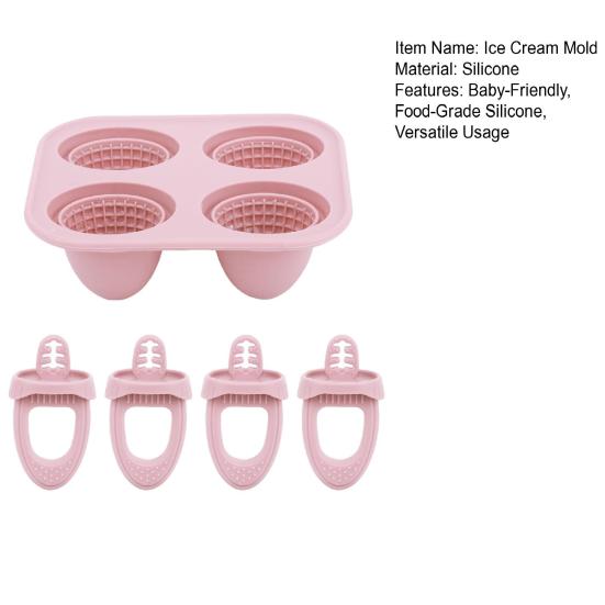 Baby Silicone Popsicle Mold with Handles 4-Cavity Mini Ice Cream Mold for Teething Relief Freezing Treats Maker for Toddlers Kids