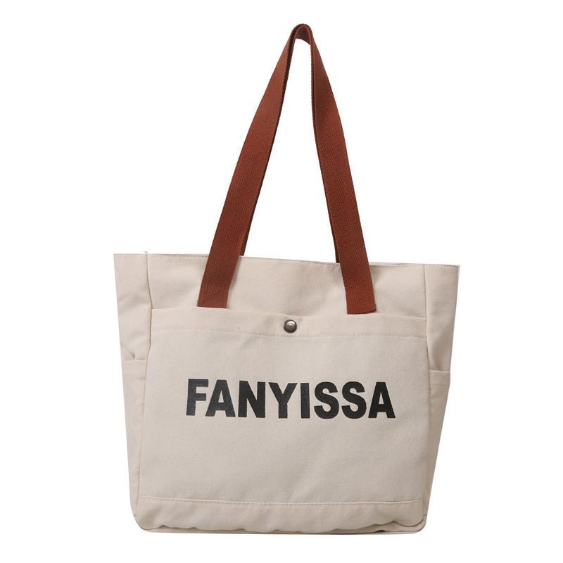 Fashionable Letter Print Canvas Large Capacity Student Shoulder Bag Simple Urban Minimalist Commuter Tote Bag Women s Bag