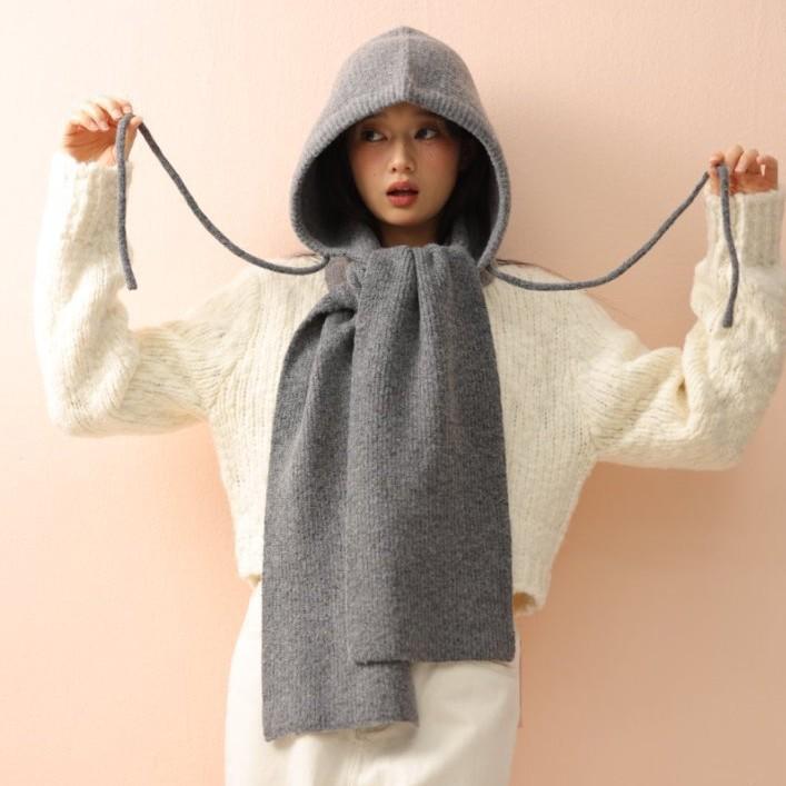 Big Brim New Knitted Hooded Scarf Shawl Integrated Autumn and Winter Unisex Thickened Warm Bag Head