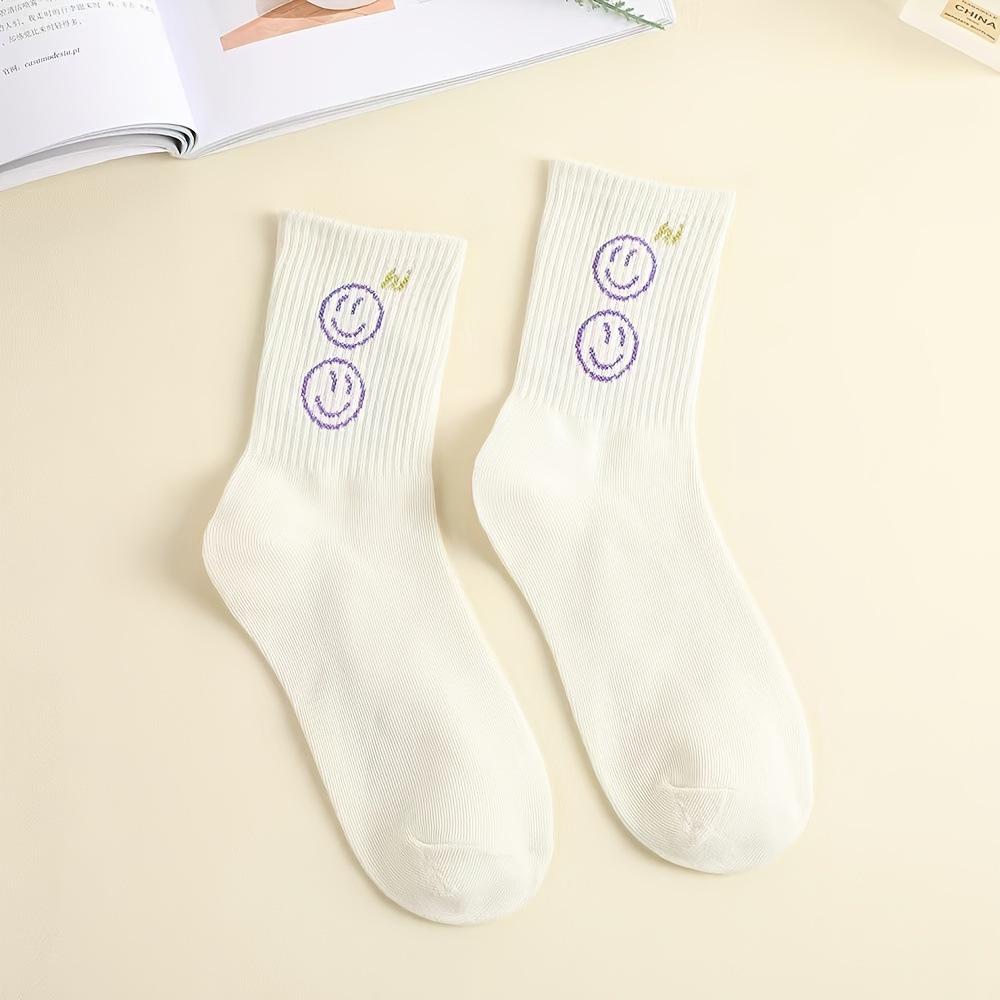 Trendige japanische Smiley-Gesicht Damen-Mittelschaftsocken - Vielseitiger College-Stil