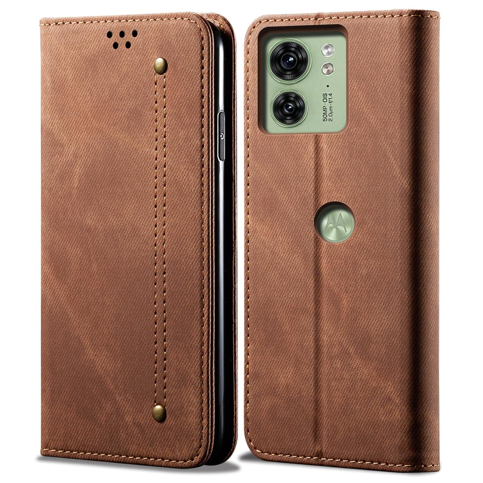 

Чохол для Motorola Edge 40 5G Текстура джинсової тканини Шкіряний гаманець Чохол для телефону Coffee