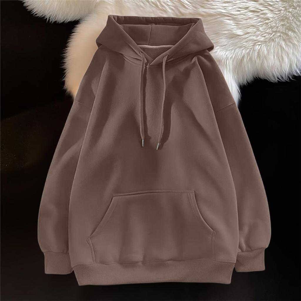 Ladies' Casual And Fashionable Solid Color Long Sleeved Hooded Warm Shirt Loose And Comfortable Hoodie