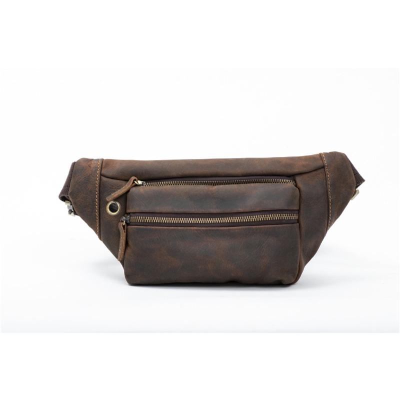 Retro Crazy Horse Leather Men's Waist Bag, European and American Trendy Genuine Leather Men's Bag