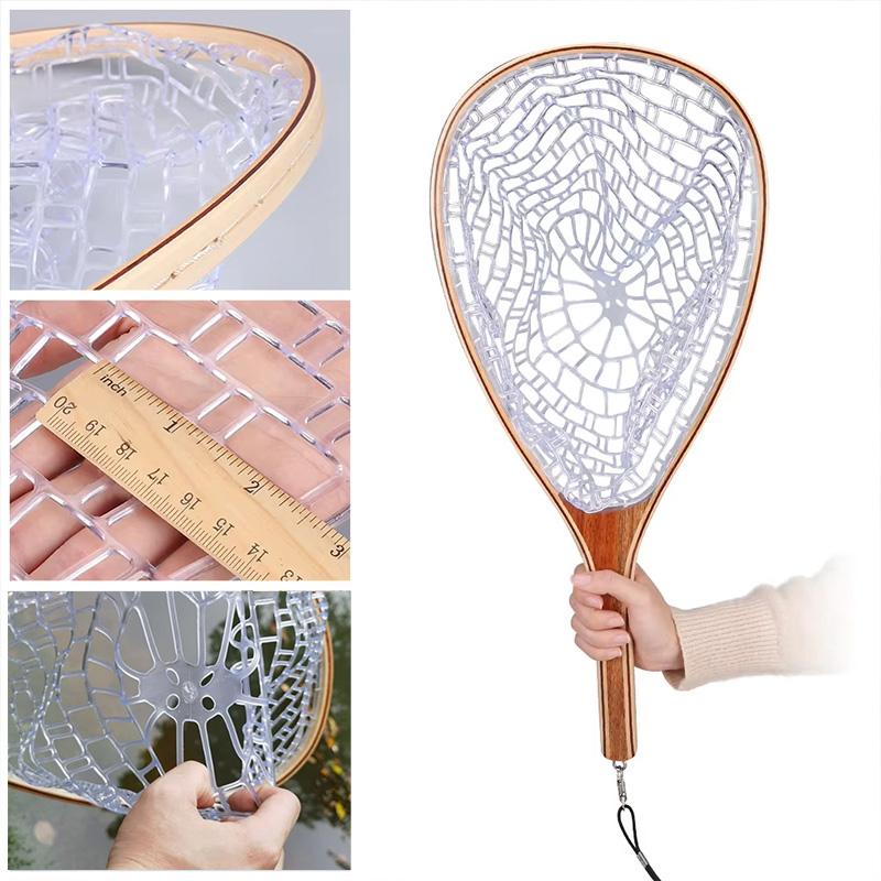 1Pc Fly Fishing Wooden Handle Rubber Mesh Trout Catch Fishing Tool Release Net Fishes Catching Saltwater Landing Net