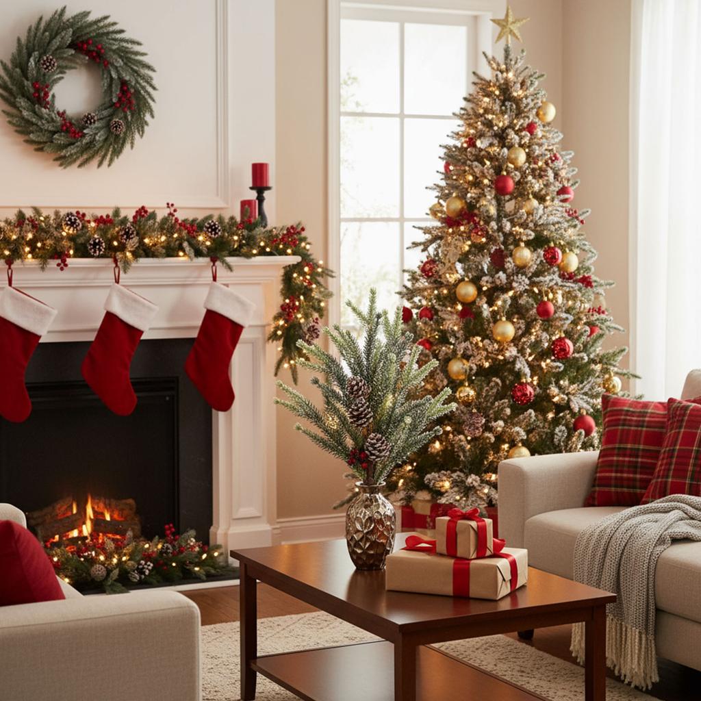 13in Christmas Fake Frosted Pine Pick with Pinecones Stems Artificial Flocking Pine Pick for Wreaths Garden Party Holiday Decor