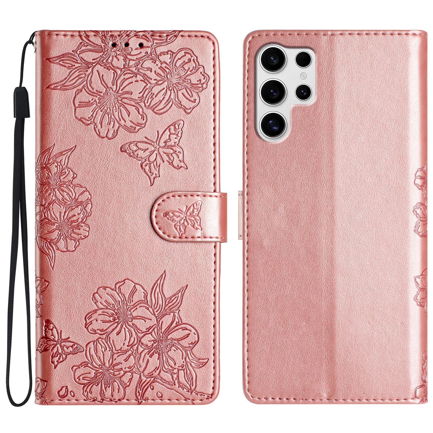 

For Samsung Galaxy S25 Ultra Case Butterfly Flower Drop-Proof PU Leather Wallet Phone Cover B