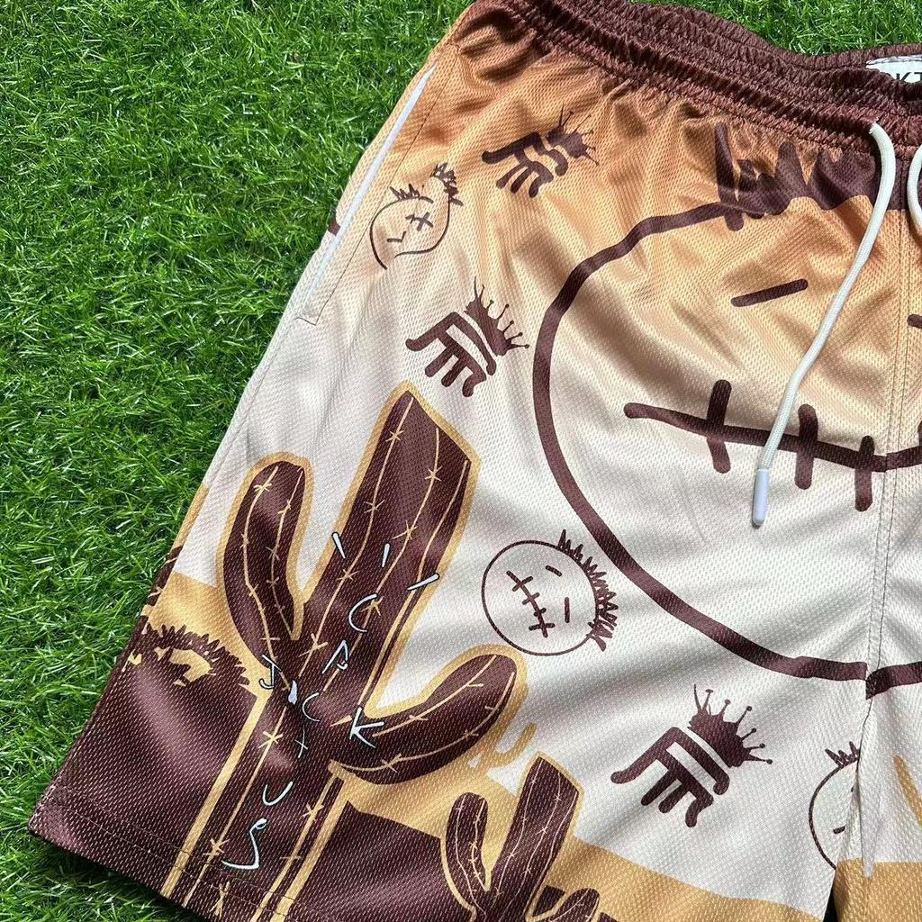 Gender-Neutral American Graffiti Post-Apocalyptic Quick-Dry Mesh Shorts: Trendy, Loose-Fit, Above-Knee, Plus-Size Basketball Style.