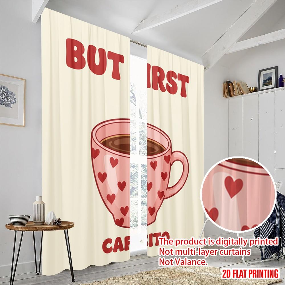 2pcs 2D flat printing Drapes But First Cafecito Hearts Polyester Without Electricity 0 Use for Holiday Family Portraits Party