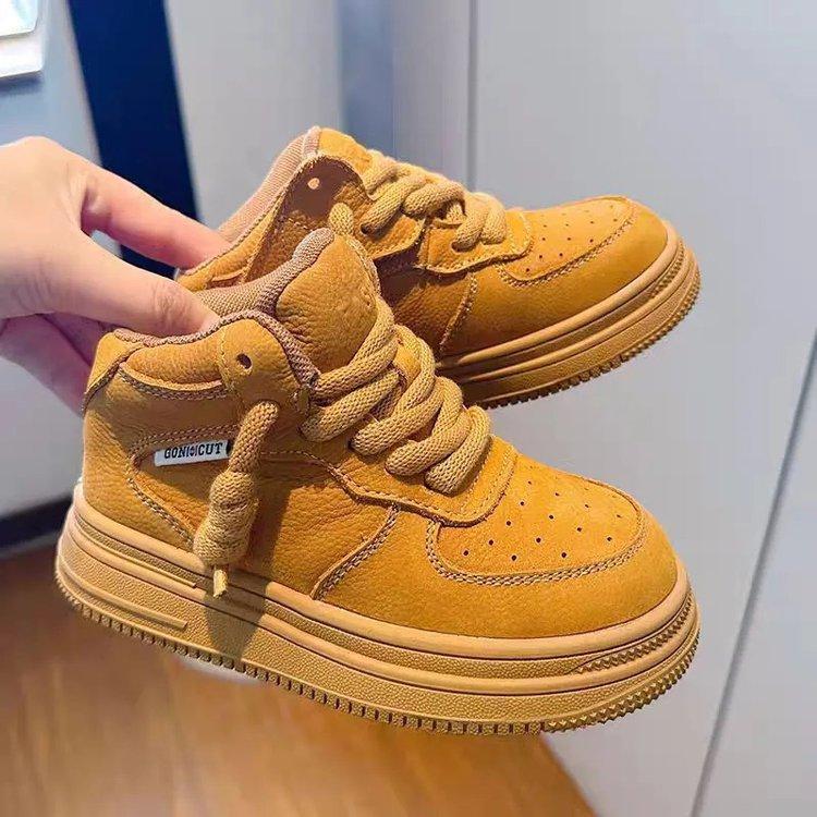 

Children s small yellow boots autumn 2025 new baby boys high-top board shoes soft-soled casual girls sports shoes 37 yards inner length 22.8CM коричневый