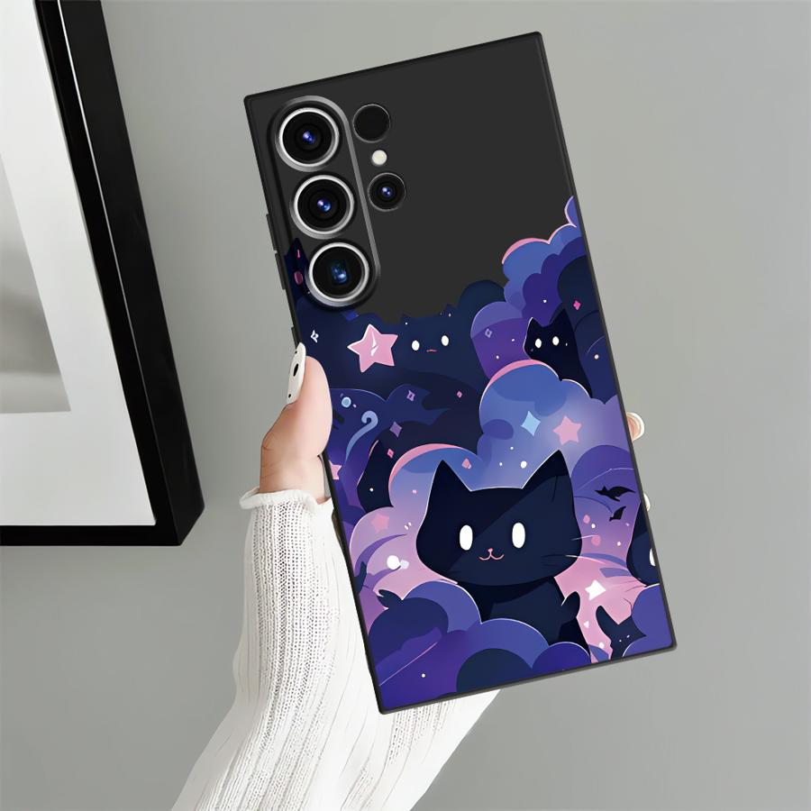 Black Cat Starry Night Funda Phone Cover Case for Samsung Galaxy S25 S24 Plus S26 S23 S10 S9 S21 FE Note 20 8 9 10 S20 Ultra