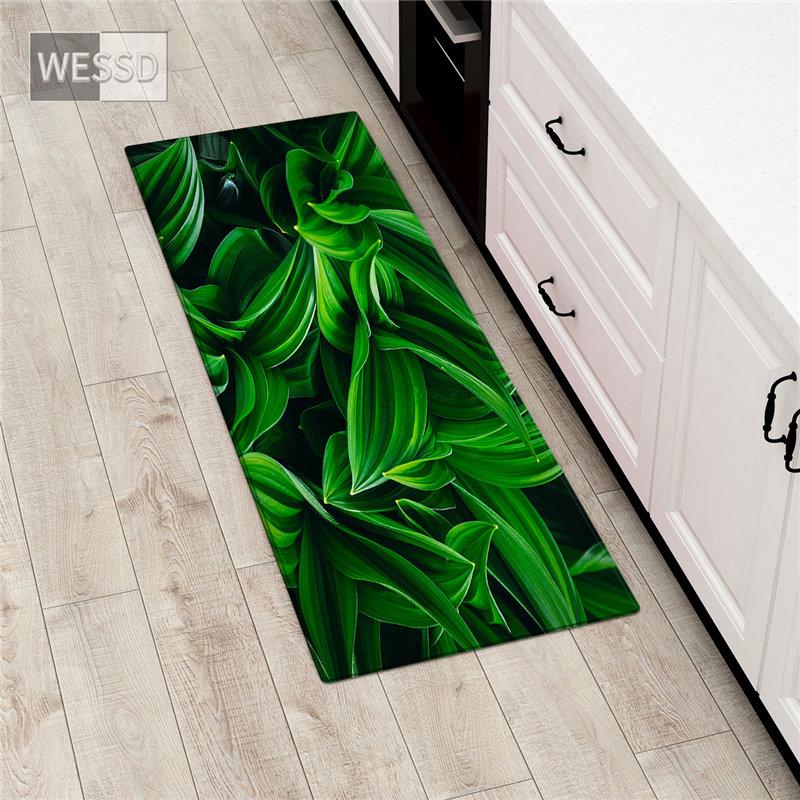 

Кухонные коврики с зелеными листьями и 3D принтом для пола, мягкий коврик для спальни, прикроватный коврик для ванной комнаты, нескользящий длинный коврик для унитаза 60x90cm
