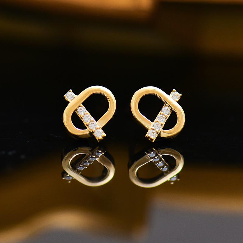18K Gold-Plated S925 Silver Hoop Earrings with Rhinestones - Elegant Geometric Design for Women. 18K Gold Pair (with Earpiece)