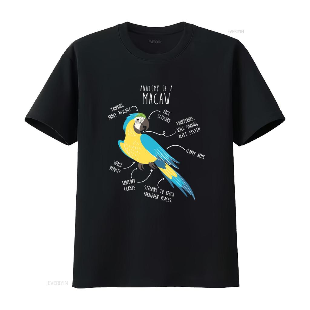 Blue and Gold Macaw Anatomy T shirt for Funny Parrot Lover Cute Pet Bird Mom Dad Top vintage Washed Stretched fashion