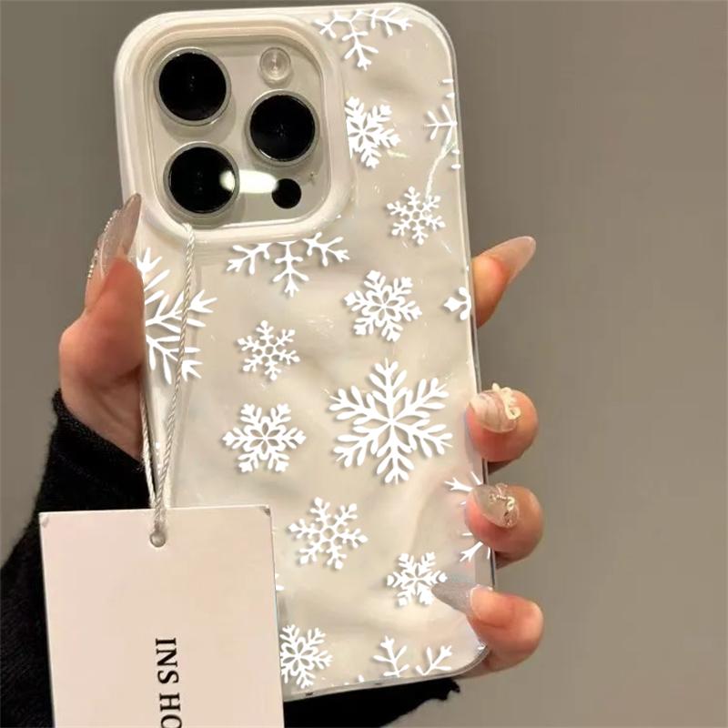Wrinkled Texture Cute Snowflake Phone Case for iPhone 17 Pro Air 16 15 14 13 12 11 Pro Max 14 15 16 Plus Shockproof Soft Cover