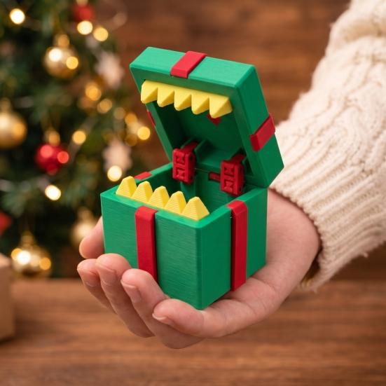 Durable Pla Christmas Ornaments 3D Printed Surprise Gift Box, Funny Interactive Fidget Toy with Parent Child Toys Teeth Design, Holiday Desk