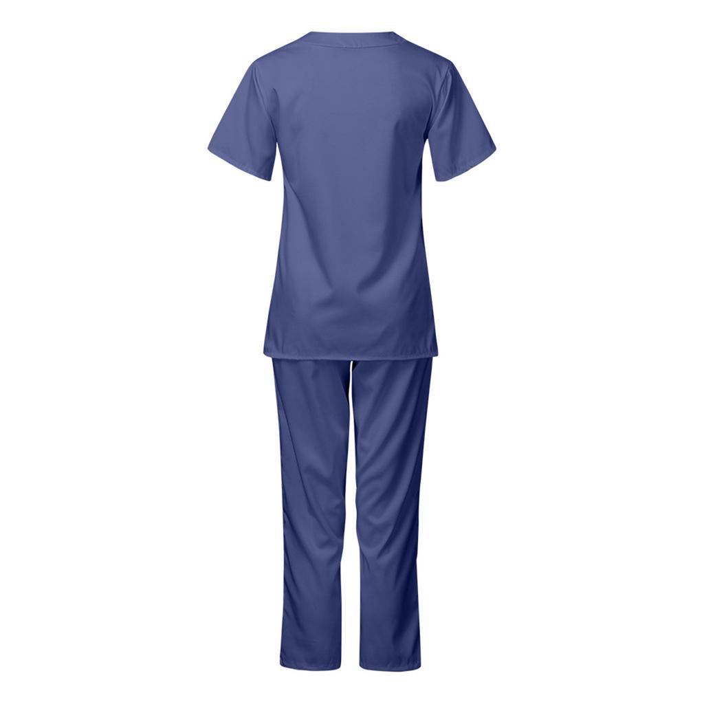 Women's Quick Drying Fabric Color V-neck Pocket Short Sleeved Pants Set Workwear