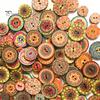 100Pcs Classic Vintage Flower Printed Wooden Button DIY Sewing Clothes Bag Decor