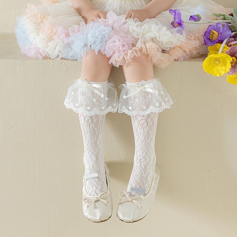 Breathable Ballet Socks for 3-13 Years Girls Feature Lovely Bowknot Design, Lovely Kids Middle Tube Socks Stackable