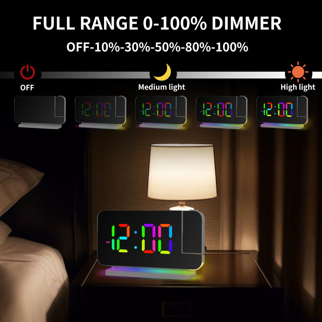 RGB Renkli LED Elektronik Saat Renkli Gece Lambası Çalar Saat Ev Dekorasyonu Projeksiyon Saati