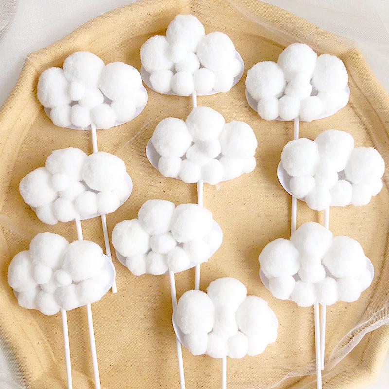 3D Cloud Cake Decorations: Dessert Flags & Fluffy Ball Inserts