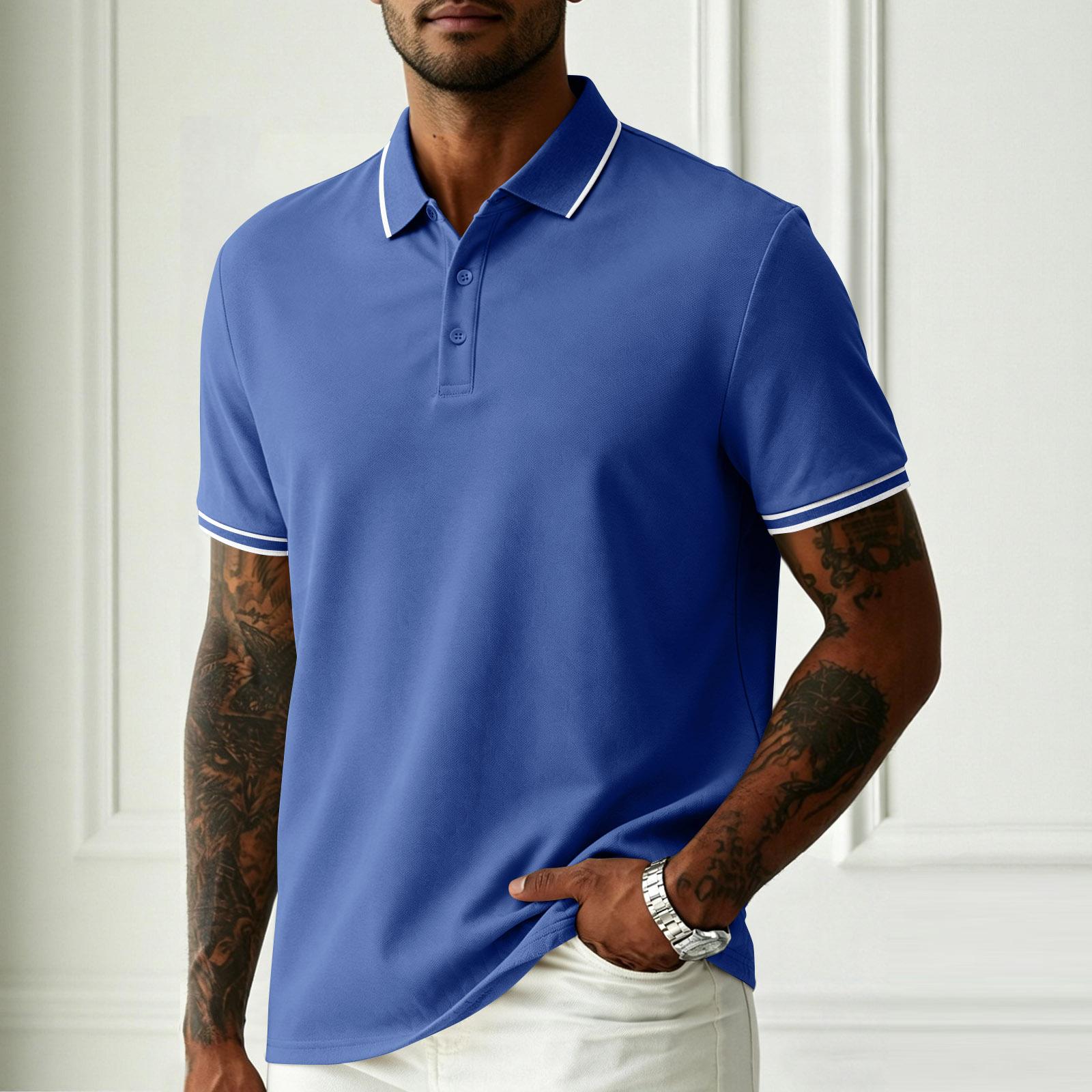

Men s Summer Polo Shirt Short Sleeve Business Casual Slim Fit Collar Shirt Button Placket Lightweight Breathable Fabric XXXL синий