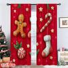 Set aus 2 flach bedruckten, hochwertigen Weihnachtsvorhängen mit stilvollen Elementen, einschließlich Lebkuchen, digital bedrucktes Polyester