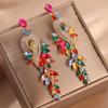 2023 Retro Long Leaf Tassel Teardrop Rhinestone Earrings