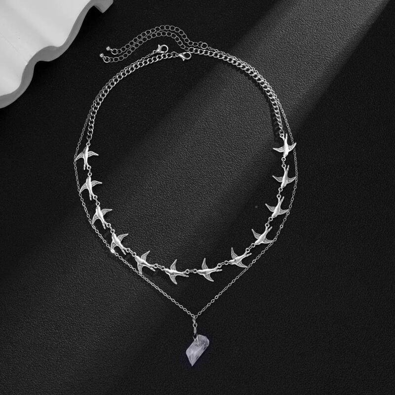 Creative Metal Flying Bird Splicing Choker Necklace for Women Men New Double Layer Stacking Pendant Necklace Jewelry Accessories