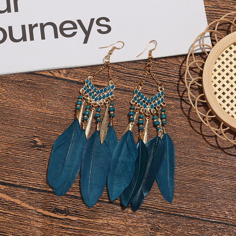 Bohemian Long Tassel Feather Earrings - Trendy Douyin-Inspired Design for Women